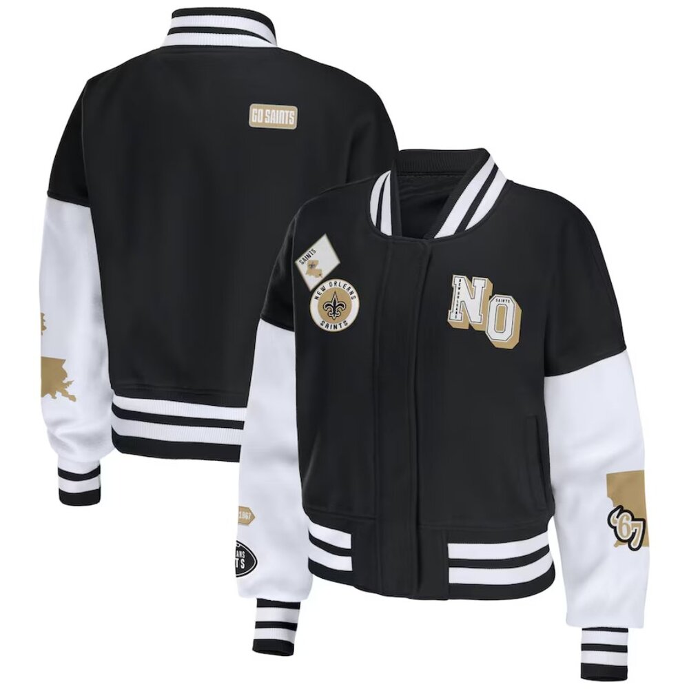 Women's WEAR by Erin Andrews Black/White New Orleans Saints Varsity Jacket